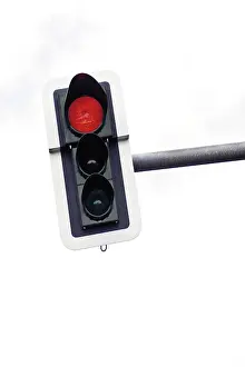 Deserted Road Scene Prints: Traffic light on red