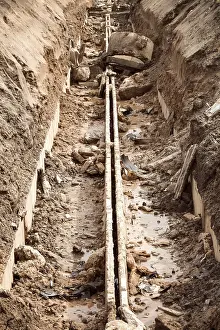 Transportation Infrastructure Prints: Empty trench of engineering heating systems