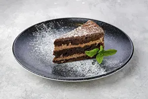 Dark Chocolate Dessert Prints: Triangular piece of chocolate cake on a plate