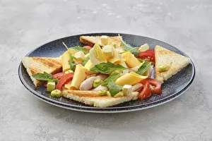 Healthy Snack Ideas Prints: Triangular pieces of toast, ham