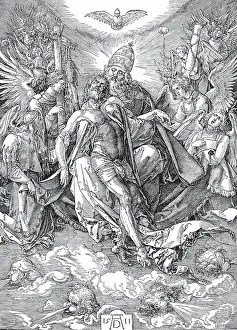 Historical Woodcuts Prints: The Trinity, the Throne of Grace
