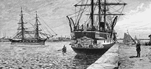 Bremerhaven Harbour Scene Prints: Two-master and three-master in the harbour of Bremerhaven