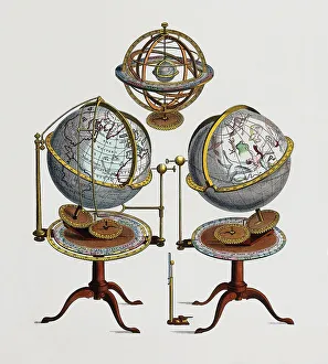Historical World Maps Online Prints: Types of globe: Armillary sphere