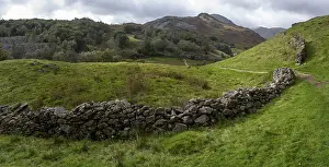 England Countryside Scenery Prints: Typical landscape with stone wall