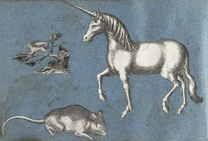 A unicorn, a squirrel and a mouse Print