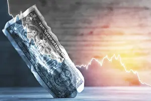 Capital Market Crash Prints: USD bill with overlayed falling sparkline chart