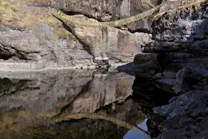 Inca Rope Bridge Prints: Last useable Inca hanging bridge