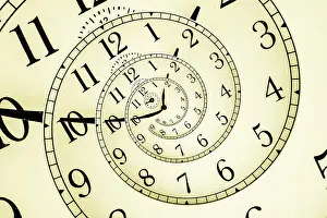 Mechanical Clock Details Prints: Detail of a used mechanical clock with hypnotic quadrant