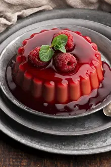 Raspberry Sauce Prints: Vanilla pudding with raspberry and raspberry sauce