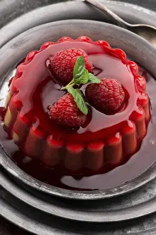 Empty Dish Meal Prints: Vanilla pudding with raspberry and raspberry sauce