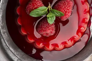 Red Fruit Desserts Prints: Vanilla pudding with raspberry and raspberry sauce