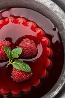Vanilla Dessert Prints: Vanilla pudding with raspberry and raspberry sauce