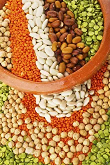 Food Photography Tableware Prints: Various legumes in a pattern as background