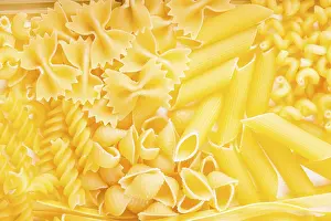 Food Photography Background Prints: Various pasta types as a background on the table