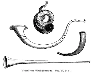 Historical Music Illustrations Prints: Various wind instruments, Leviticus chapter 23 verse 24