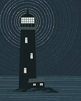 Blue Evening Sky Prints: Vector Lighthouse tower background illustration