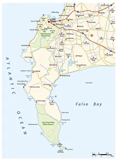 Map Prints: Vector Road Map Print of Cape Peninsula, South Africa