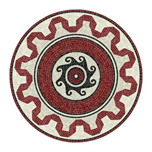 Ceramic Floor Design Prints: Vector round design element, mosaic tiles pattern in colors