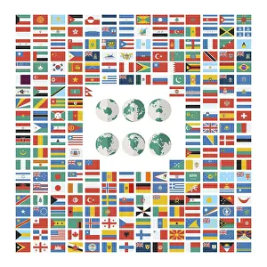 White Background Globe Prints: Vector set of the world flags in flat style over white background