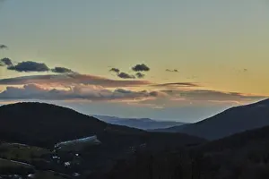 Central European Countryside Prints: Vegetation of forests and fields in the hills with clouds in evening light