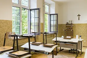 Education During Pandemic Prints: Ventilation in a classroom, open windows, Austria