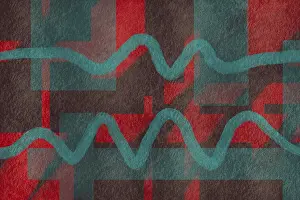 Abstract Artwork Prints: A vibrant abstract composition featuring bold red