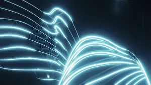 Dark Background Design Prints: Vibrant neon lines create an abstract pattern against a deep