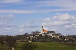 Christian Architecture Europe Prints: View of the Andechs Monastery in spring