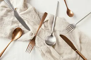Tableware Arrangement Prints: Top view arrangement beautiful tableware table