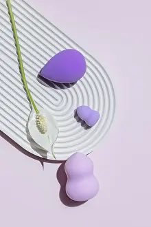 Skin Care Products Prints: Top view of assorted makeup egg sponges