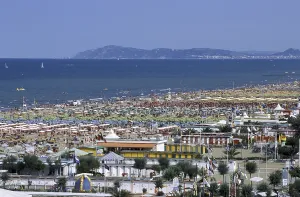 Mediterranean Sea Shoreline Prints: View of the beach and bagni (baths)