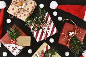 Decorative Gift Boxes Prints: Top view of beautiful red