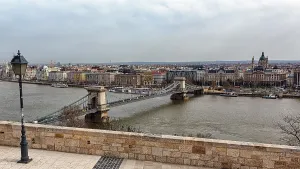 Prints of View from above of the Chain Bridge and the Danube, Budapest, Hungary Budapest Prints: View from above of the Chain Bridge and the Danube, Budapest Print