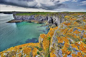 Deserted Beach UK Prints: A view from the cliffs of Barafundle Bay