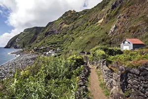 Steep Coast Portugal Prints: View of cliffs and settlement Rocha da Relva