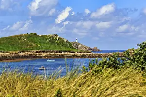 British Coastal Scene Prints: View of coastline with lighthouse