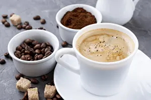Fragrant Coffee Aroma Image Prints: Front view coffee cup beans