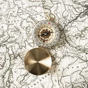 Cardinal Direction Compass Prints: Top view compass top world map