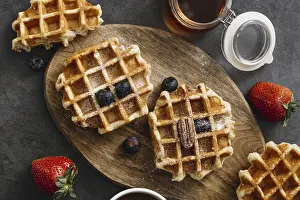 Top View Composition Prints: Top view composition tasty waffles