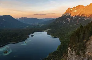 Wetterstein Mountains Prints: View over the Eibsee lake at sunset