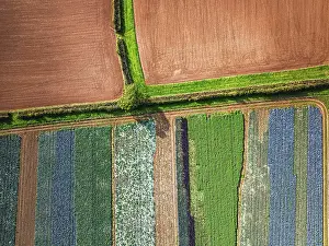 Drone Photography In England Prints: Top down view over fields from a drone