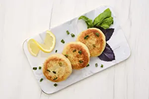 Prints of Top view of fried cod meat cutlet Turbot Prints: Top View of Fried Cod Meat Cutlet Print