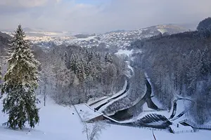 Germany Snow Capped Mountains Prints: View into the Henne valley and towards Meschede