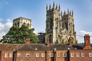 Prints of View over house roofs to the cathedral towers, York Minster, York, England, Great Britain York Prints: York Minster Print, England