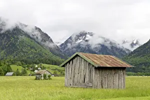 Allgau Alps Scenery Prints: View from the Loretto meadows to cloud-covered mountains