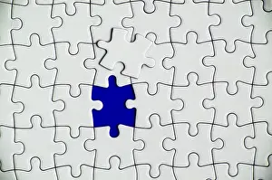 Empty White Background Prints: Top view of missing jigsaw puzzle