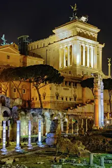 Roman Civilization Ruin Prints: View at night over the Caesar Forum of Julius Caesar