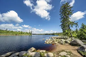 Harz Mountains Landscape Prints: A view of the Oderteich in the Harz Mountains under a blue sky