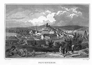 Deserted Town In Germany Prints: View of Pappenheim, drawing of Lebschee