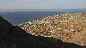 Deserted Beach In Greece Prints: View down to Perissa, mountain shadow